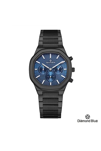 Diamond Blue ساعة دايموند بلو رجالية، سوار أسود وصحن أزرق، تصميم رياضي فخم وع...