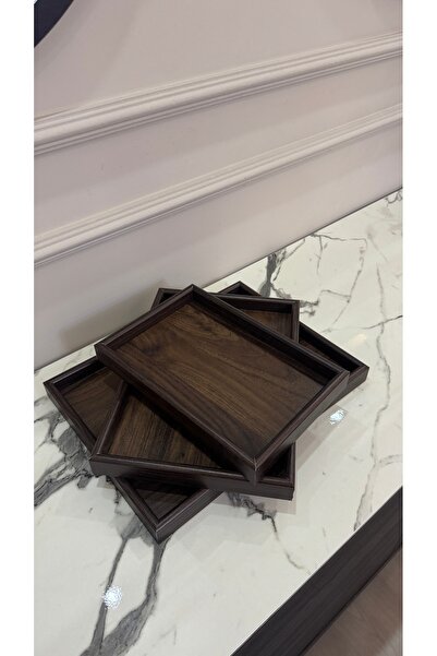 PABLITO HOME Kahverengi 3'lü Set Düz Desenli Tepsi