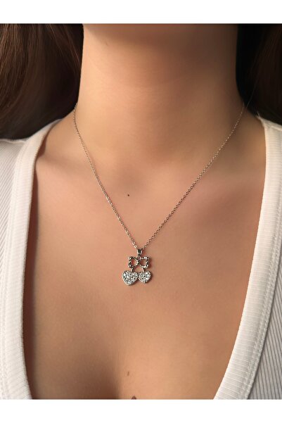 MODA Kirazlı Fiyonk Tasarımlı Çelik Kolye