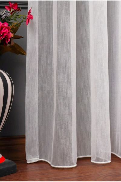 Vooralles Eerliefdevol 1/2,5 Orta Pile 81527 İpek Simli Bambu Beyaz Düz Tül P...