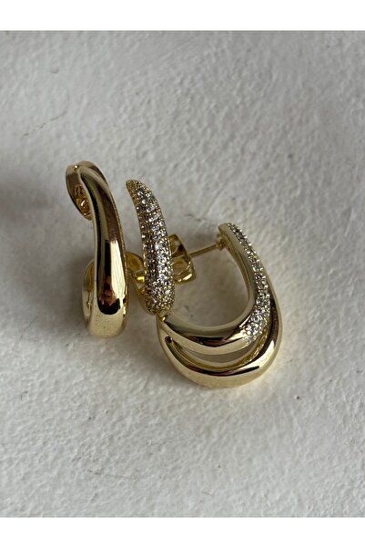 BHR AKSESUAR أقراط من حجر الزركون الذهبي (1.7 سم)