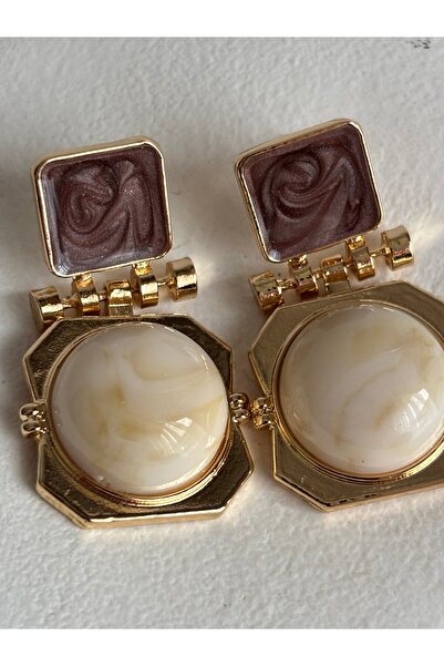 BHR AKSESUAR أقراط مطلية بالمينا باللون البني الذهبي (4.5 سم)