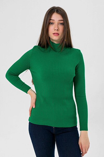 Miss Poem Turtleneck Corded Fabric Women's Red Green Knitwear Sweater