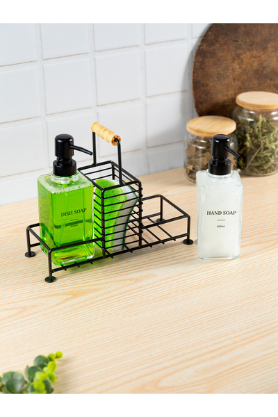 Evrio Soft Dokulu Metal Standlı 500 ml İkili Kare Cam Sıvı Sabunluk Deterjanlık