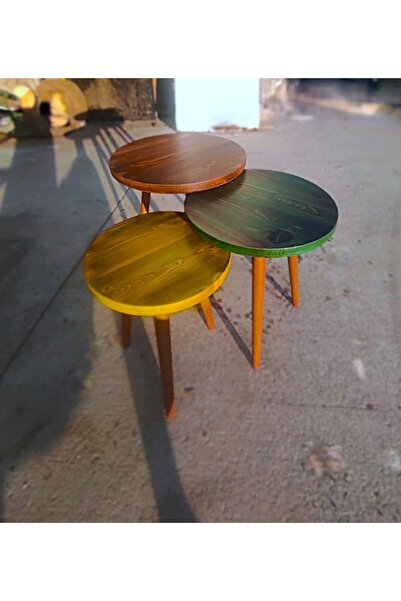 Yonga Doğal Ahşap Masif Kütük 3'lü Zigon Sehpa Servis Sehpası Orta Sehpa Yan ...