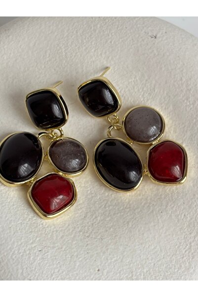 BHR AKSESUAR أقراط متدلية باللون الأسود العنابي (4.5 سم)