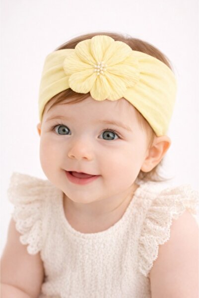 Superbaby Bentita lata galbena pentru bebeluse cu floare aplicata