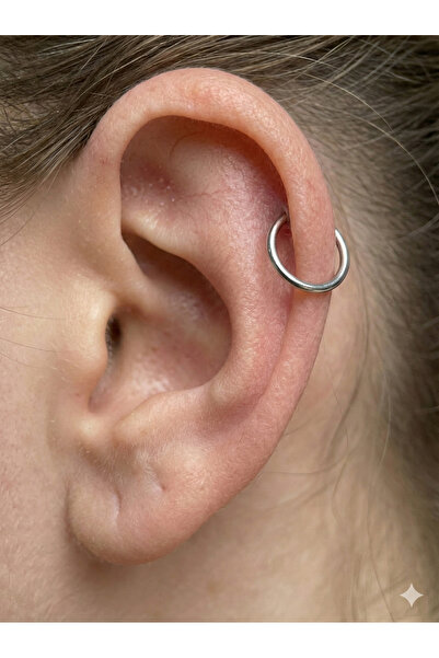 xmx 8mm Gümüş Renk Çelik Halka Piercing - Kilitli Helix ve Tragus Küpesi (Men...
