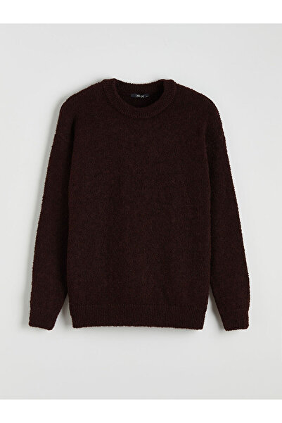 LC Waikiki Burgundy crew neck men's textured knit sweater