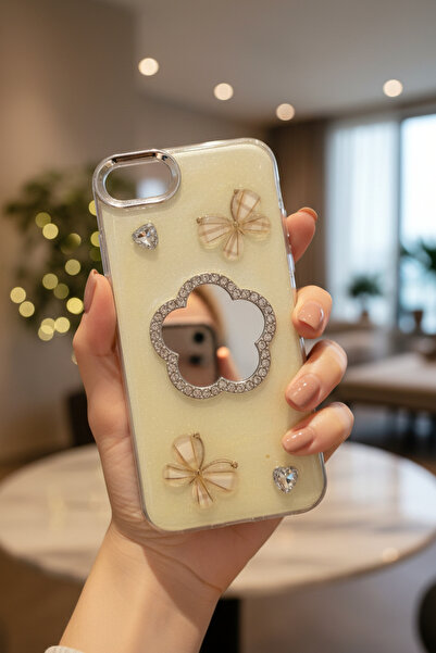 batuteknoloji Apple İphone 6/6S Aynalı Taşlı Fiyonklu Kabartma Yüzeyli Lady B...