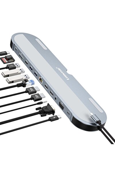 lemorele TC28, 12 in 1 Type-C Hub Dock ve Laptop Standı - 3 Ekran Destekli, (...