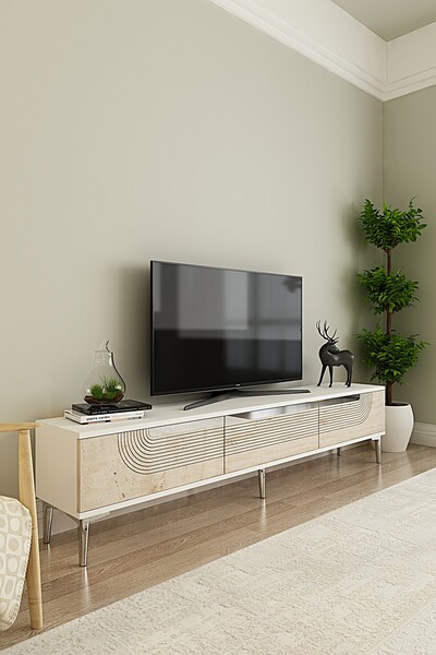 CENEYRA TSA1805BTS - MEYRA TSA180 TV STAND, TV SEHPASI ve TV ÜNİTESİ BEYAZ-TR...