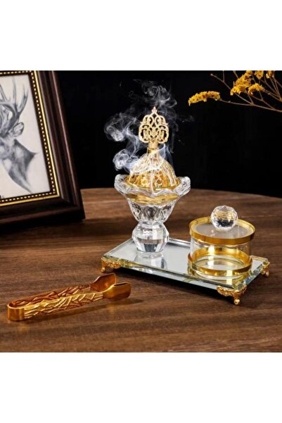 genernic طقم مبخرة كريستالية ذهبية ملكية