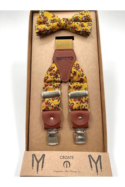 CROATE طقم ربطة عنق وحزام بنطلون بنقشة زهور - تصميم من نفس القماش، طقم فاخر م...