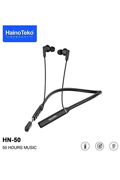 HAINOTEKO سماعة أذن لاسلكية HN50 سوداء اللون تُعلق حول الرقبة