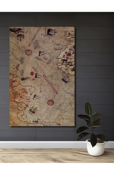 Teona Ahşap Piri Reis Haritası Retro Baskı Ahşap Ev,Antre,Salon,Ofis,Mutfak,Y...