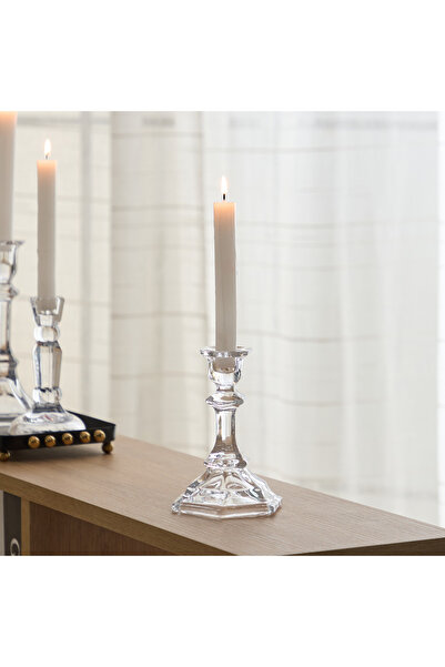 Home Box Tamara Heavy Glass Crystalline Clear Medium Candleholder - 11x14.5 cm