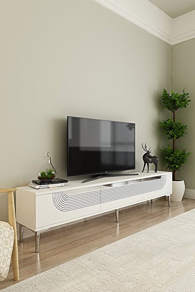 CENEYRA TSA1805BS - MEYRA TSA180 TV STAND, TV SEHPASI ve TV ÜNİTESİ BEYAZ-SIL...