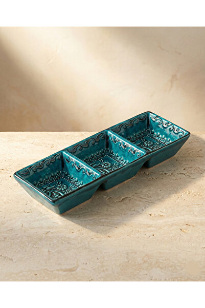 Zera Dizayn ZERA Etnik Desenli 3 Bölmeli El Yapımı Seramik Çerezlik – Kahvalt...