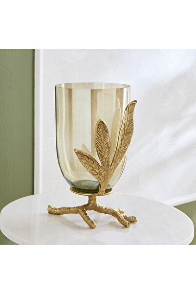 Home Box مزهرية إتيرنيتي بلوم بقاعدة من الألومنيوم على شكل ورقة شجر - 21 × 19...