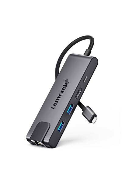 lemorele TC24, 5 in 1 Çoğaltıcı Hub - 1x Rj45 İnternet 2x USB 3.0 4K HDMI ve ...