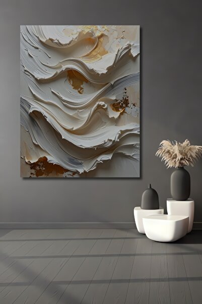 Teona Ahşap Altın Vurgulu Soyut Kabartma Yağlı Boya Görünümlü Ahşap Dekoratif...