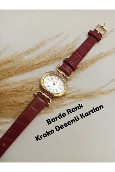 Brality Vintage Retro Model Bordo Color Crocodile Patterned Cord Gold Case Ne...