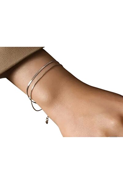 PAWNEST مجموعة أساور فولاذية مزدوجة بسيطة - لون فضي، سلسلة قابلة للتعديل