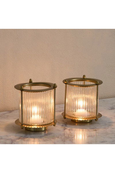 Home Box طقم حامل شموع كومود زين المزخرف من قطعتين مع قاعدة - 10.5 × 10.5 × 1...