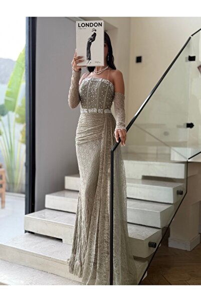 VİVİ فستان سهرة مميز دانتيل مطرز بالؤلؤ