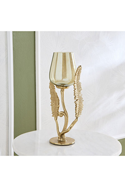 Home Box حامل شموع من الألومنيوم بتصميم زهرة السرخس - 12×12×37.5 سم