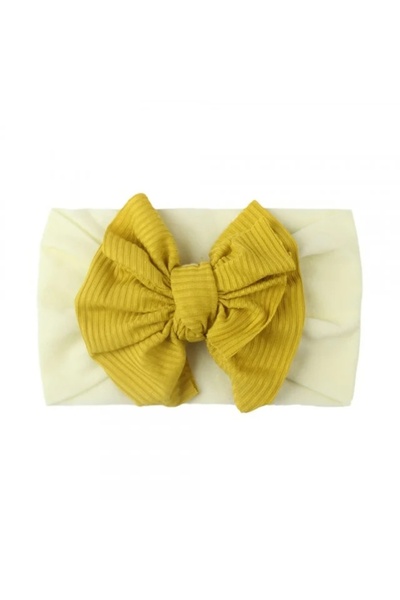 Superbaby Bentita galbena lata cu funda striata aplicata