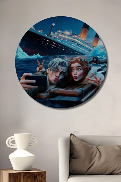 Teona Ahşap Titanic Jack ve Rose Romantik Ahşap Dekoratif Tablo Yuvarlak Duva...