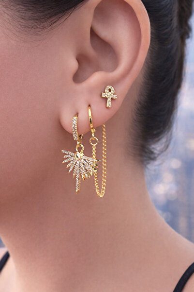 PaminBags Aksesuar طقم أقراط مكون من 3 قطع بتفاصيل جناح من حجر الزركون LNS0080