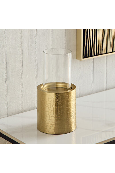 Home Box حامل شموع عمودي من الجلد المعدني ألفا بنقشة مموجة - 12.5 × 12.5 × 19 سم