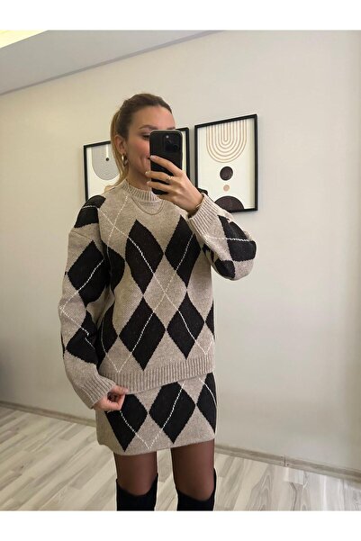 İNVİSUS Baklava Pattern Skirt Sweater Knitwear Set