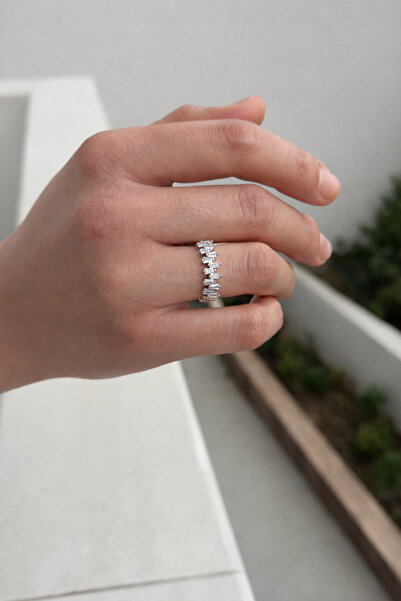 Alsem 925 Ayar Gümüş Kaplama Baget Zirkon Taşlı Asimetrik Yüzük | Modern Tamt...