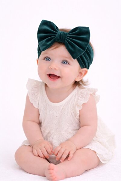 Superbaby Bentita verde lata din catifea cu funda