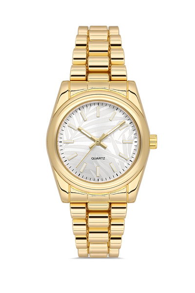 Ticarto ساعة يد نسائية بقرص منقوش وحزام ذهبي اللون TCTSN000601S0380