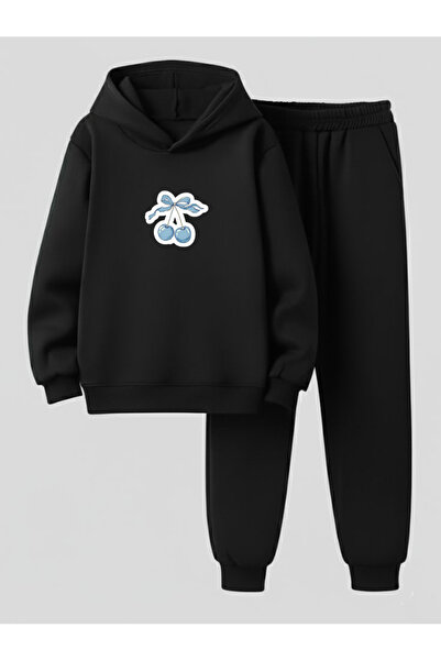 LORVEX Дитячий світшот з капюшоном - Спортивний костюм синьо-білий з вишневим...