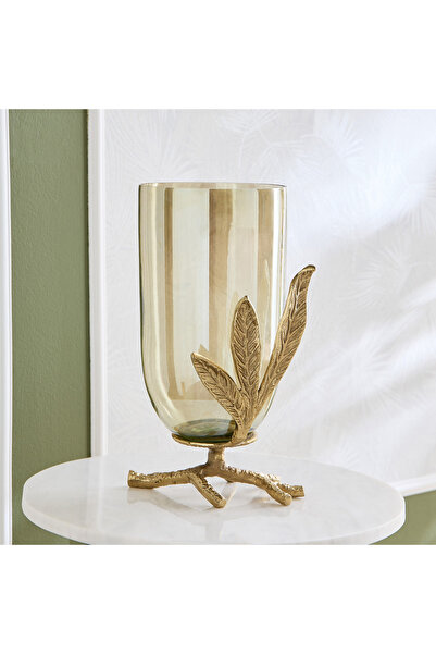 Home Box مزهرية إتيرنيتي بلوم بقاعدة من الألومنيوم على شكل ورقة شجر - 22×20×3...