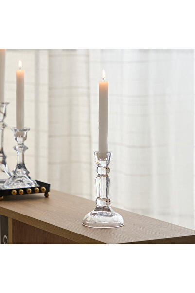 Home Box Tamara Heavy Glass Crystalline Clear Large Candleholder - 8.5x15 cm