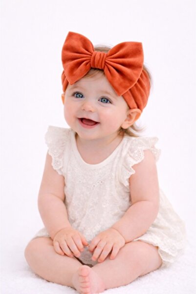 Superbaby Bentita caramizie din catifea, lata cu funda