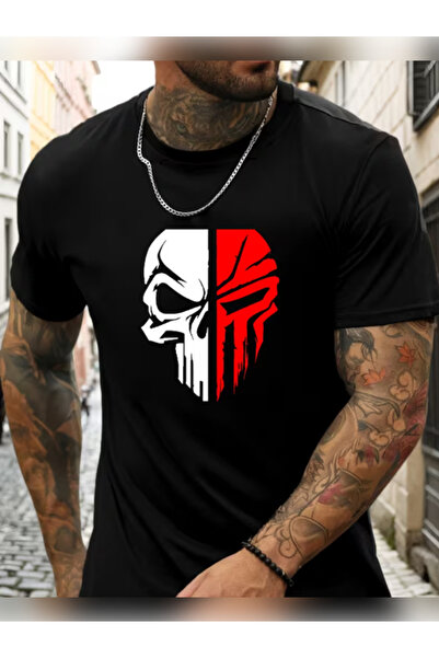 TİMİSİVA Унисекс овърсайз Skull.K.B печатна велосипедна блуза с къс ръкав ЧЕР...