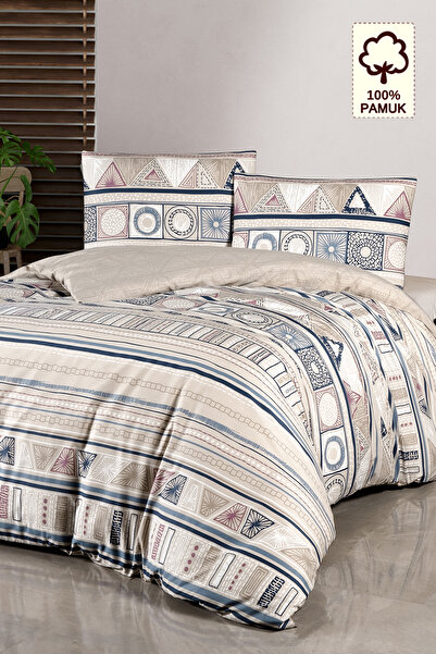 CAQQA %100 Pamuk Bohem Ecru Çift Kişilik Nevresim Takımı