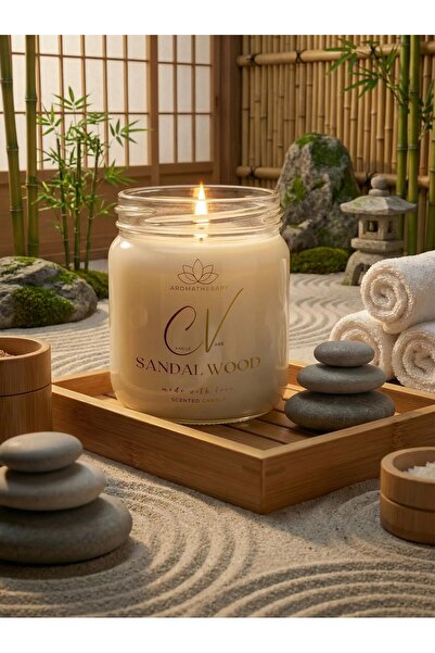 Candle Vase 320 cc Sandal Ağacı Kokulu Mum-Aromaterapi Mum -Şeffaf Kapaklı %1...