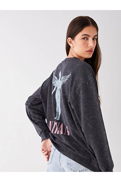 LC Waikiki Bisiklet Yaka Nirvana Baskılı Uzun Kollu Oversize Kadın Sweatshirt