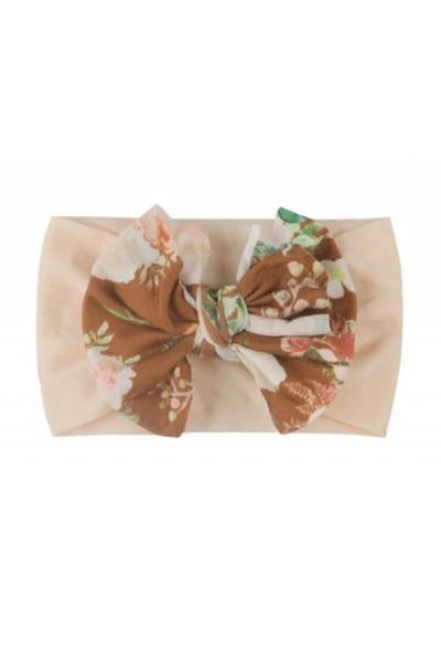 Superbaby Bentita roz somon lata cu funda inflorata aplicata