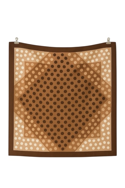 AGAPI Brown Polka Dot Silk Satin Scarf |   Stylish Women's Bandana with Geometric Pattern