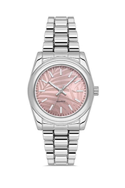 Ticarto Women's Patterned Pink Dial Silver Color Cord Bracelet Watch Tctsn000604S0383